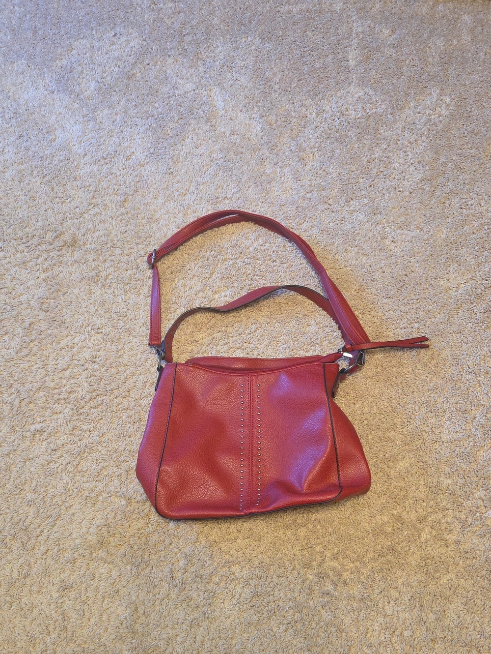Montana West Red Leather Shoulder Bag with Stud Accents
